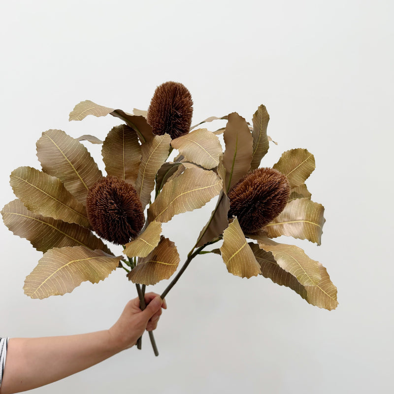 Artificial King Protea Flower Stem, 22" Real-Touch Plastic Faux Blooms for Vase Arrangements, Wedding Centerpieces, Home & Office Decor