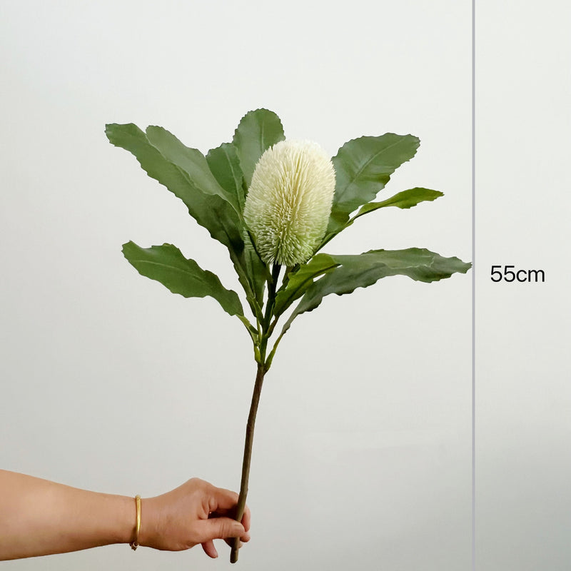 Artificial King Protea Flower Stem, 22" Real-Touch Plastic Faux Blooms for Vase Arrangements, Wedding Centerpieces, Home & Office Decor
