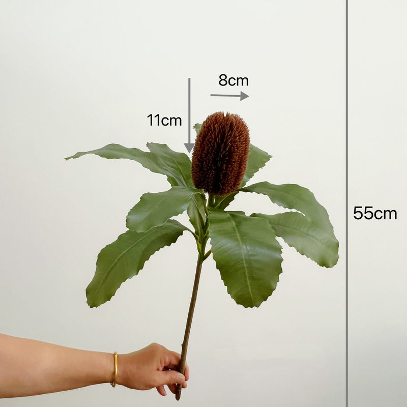 Artificial King Protea Flower Stem, 22" Real-Touch Plastic Faux Blooms for Vase Arrangements, Wedding Centerpieces, Home & Office Decor