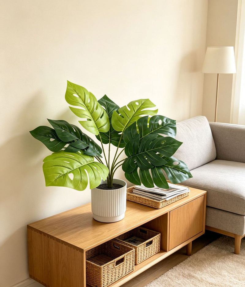 13" Real-Touch Artificial Monstera Leaf Stem, Lifelike Faux Greenery for Vases, Home Decor, Weddings & Bulk Floral Arrangements