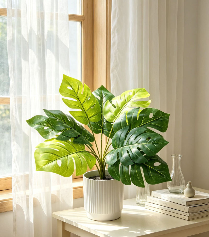 13" Real-Touch Artificial Monstera Leaf Stem, Lifelike Faux Greenery for Vases, Home Decor, Weddings & Bulk Floral Arrangements