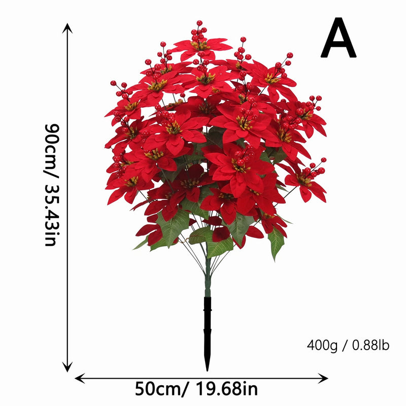 Artificial Poinsettia Stems, 35" Tall Christmas Flowers, Real-Touch Faux Blooms for Holiday Decor, Weddings, and Home Vase Arrangements