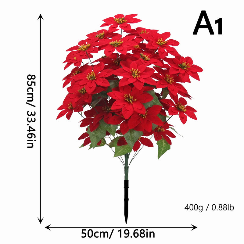 Artificial Poinsettia Stems, 35" Tall Christmas Flowers, Real-Touch Faux Blooms for Holiday Decor, Weddings, and Home Vase Arrangements
