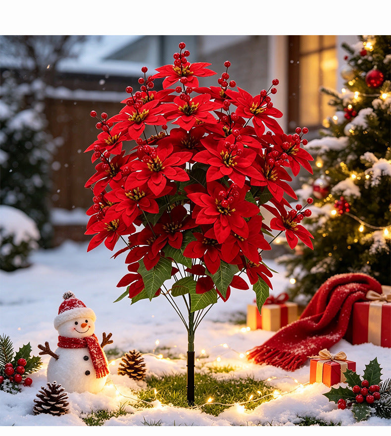 Artificial Poinsettia Stems, 35" Tall Christmas Flowers, Real-Touch Faux Blooms for Holiday Decor, Weddings, and Home Vase Arrangements