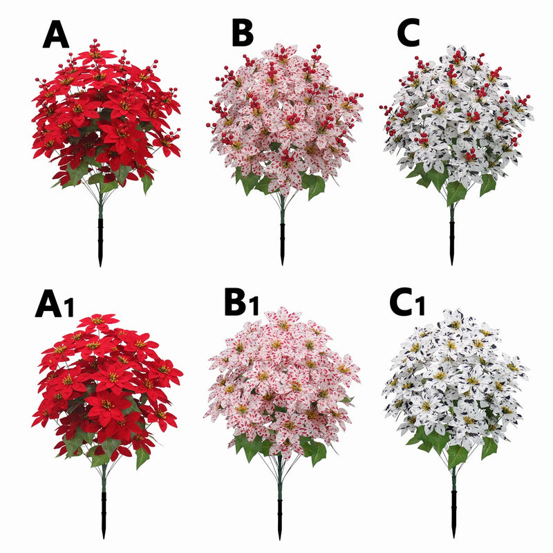 Artificial Poinsettia Stems, 35" Tall Christmas Flowers, Real-Touch Faux Blooms for Holiday Decor, Weddings, and Home Vase Arrangements