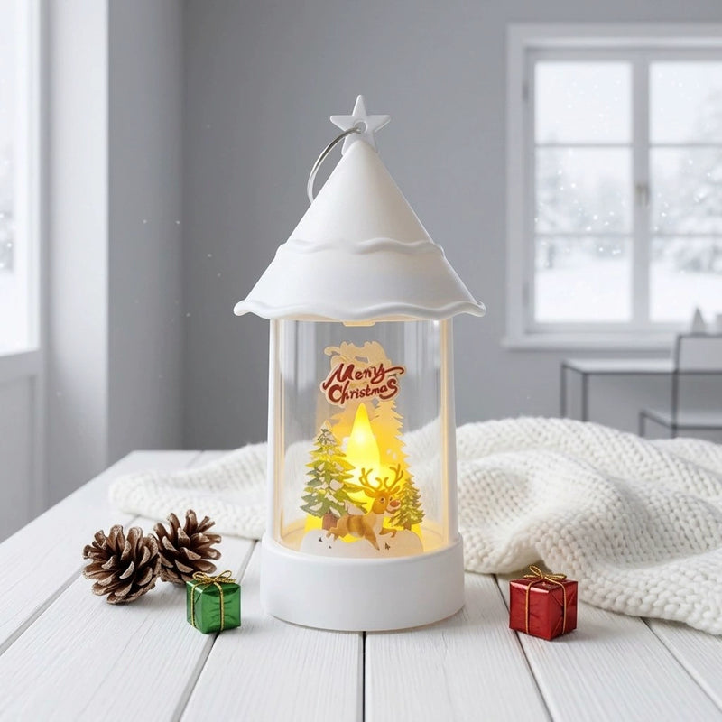 6" Christmas Tree Pattern LED Flameless Candle Lantern - Holiday Decorative Night Lights for Home, Party, Wedding Centerpieces