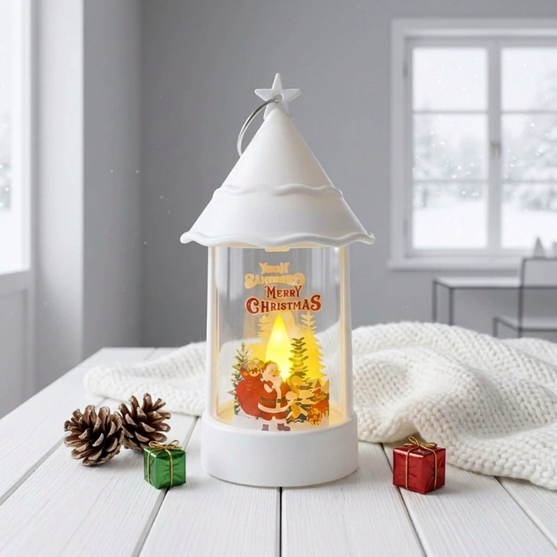 6" Christmas Tree Pattern LED Flameless Candle Lantern - Holiday Decorative Night Lights for Home, Party, Wedding Centerpieces