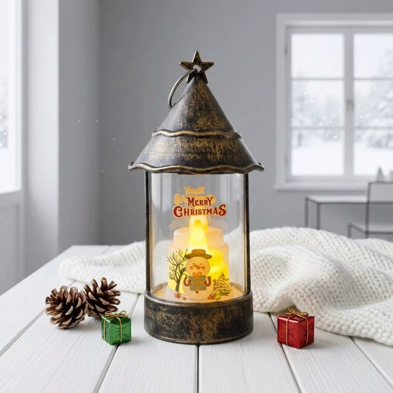6" Christmas Tree Pattern LED Flameless Candle Lantern - Holiday Decorative Night Lights for Home, Party, Wedding Centerpieces