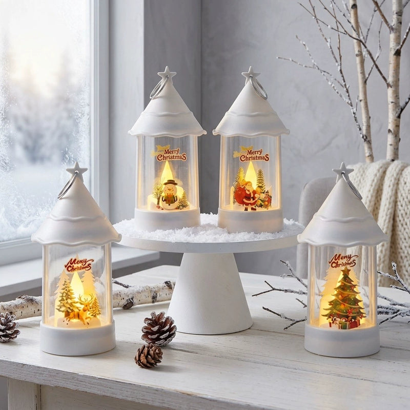6" Christmas Tree Pattern LED Flameless Candle Lantern - Holiday Decorative Night Lights for Home, Party, Wedding Centerpieces