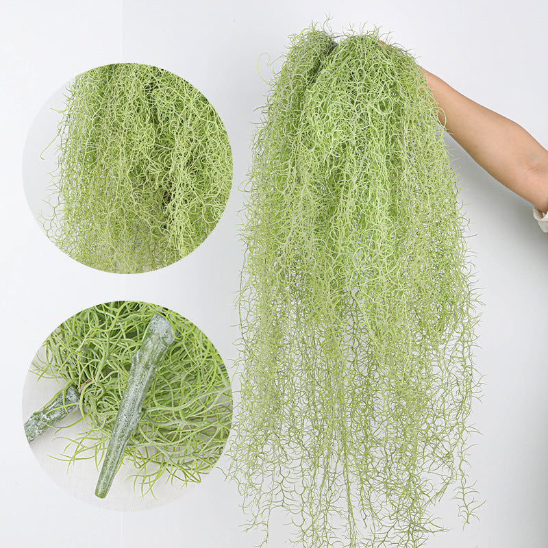 Artificial Spanish Moss Hanging Plant - 35" Realistic Tillandsia Usneoides Stems (2 Pack), Perfect for Wedding Decor, Boho Home Hanging Basket Filler, Window Displays & Bulk Floral Arrangements