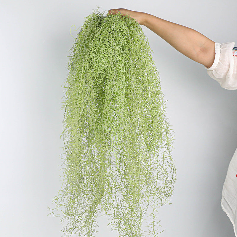 Artificial Spanish Moss Hanging Plant - 35" Realistic Tillandsia Usneoides Stems (2 Pack), Perfect for Wedding Decor, Boho Home Hanging Basket Filler, Window Displays & Bulk Floral Arrangements