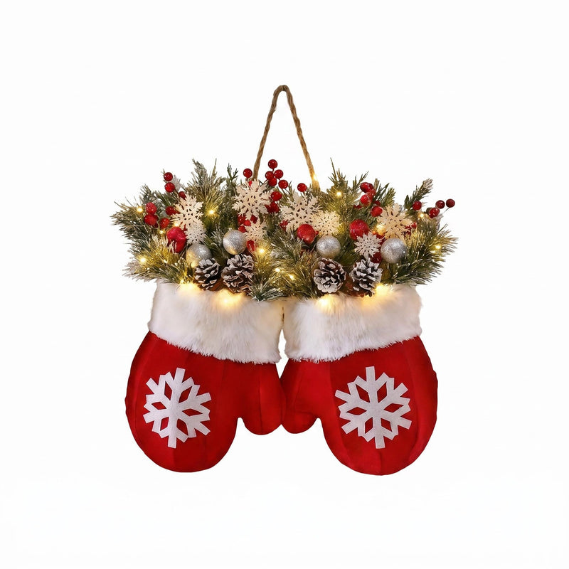 LED Pinecone & Berry Glove Wreath - 14" Realistic Faux Greenery with Lights, Christmas Door Hanger, Holiday Home Decor, Wedding Centerpiece