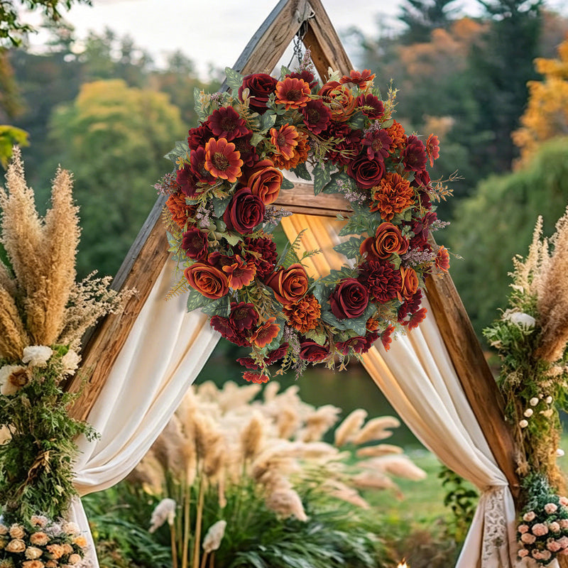 Fall Peony Wreath 18" Real-Touch Artificial Flowers, Indoor/Outdoor Decor for Home, Weddings, Seasonal Displays