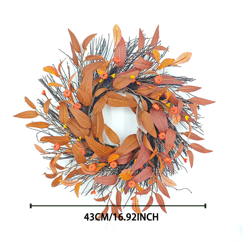 Fall Maple Leaf & Pumpkin Wreath, 17" Rustic Faux Floral Wreath for Front Door, Wedding Decor, Seasonal Home Decor
