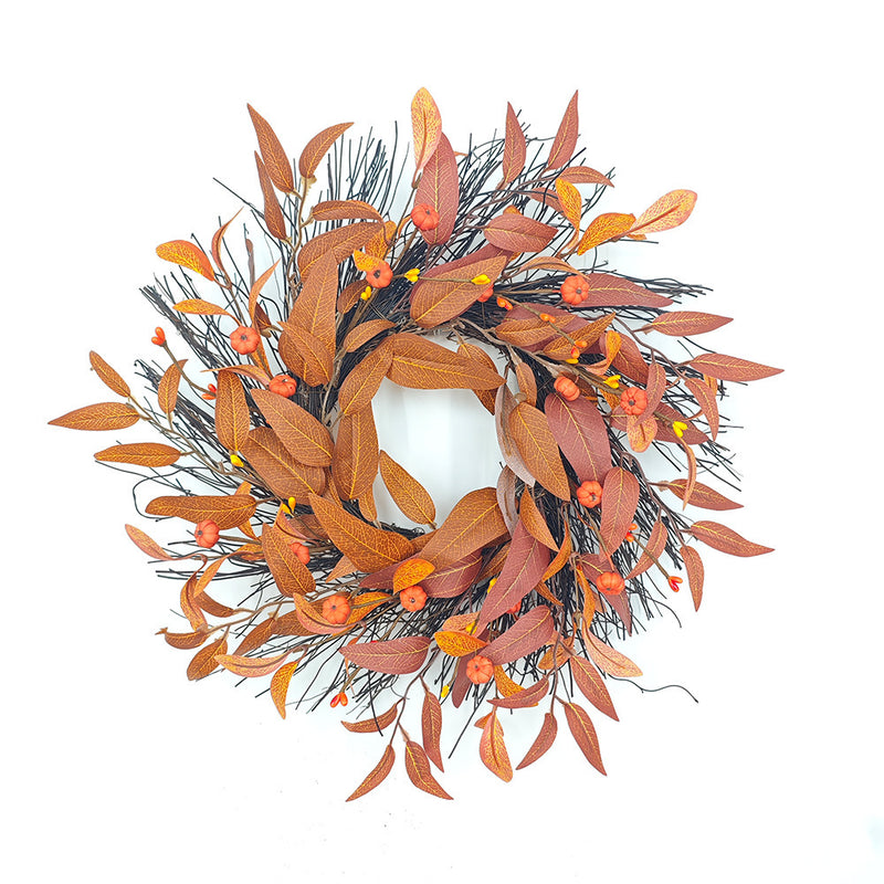 Fall Maple Leaf & Pumpkin Wreath, 17" Rustic Faux Floral Wreath for Front Door, Wedding Decor, Seasonal Home Decor