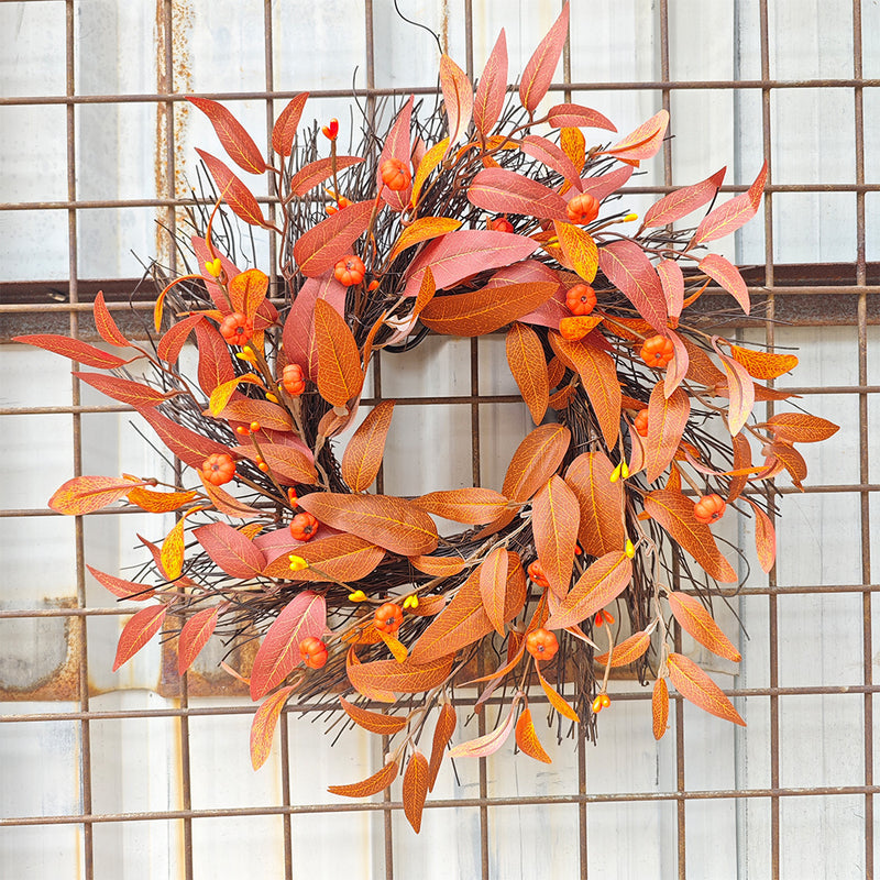 Fall Maple Leaf & Pumpkin Wreath, 17" Rustic Faux Floral Wreath for Front Door, Wedding Decor, Seasonal Home Decor