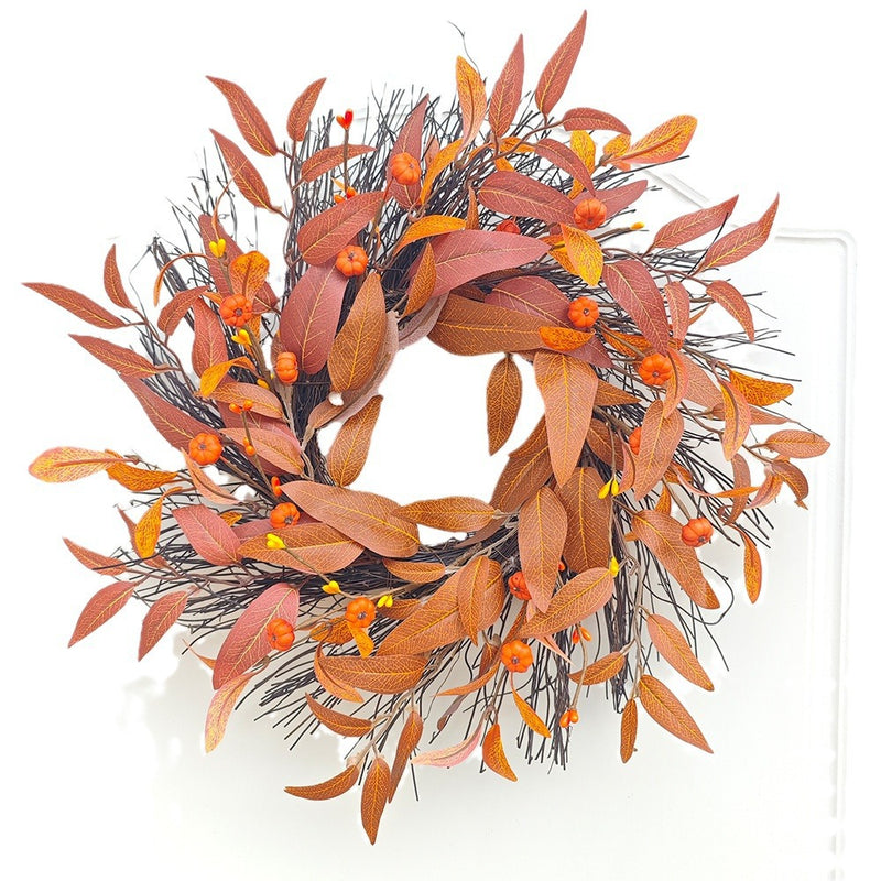 Fall Maple Leaf & Pumpkin Wreath, 17" Rustic Faux Floral Wreath for Front Door, Wedding Decor, Seasonal Home Decor