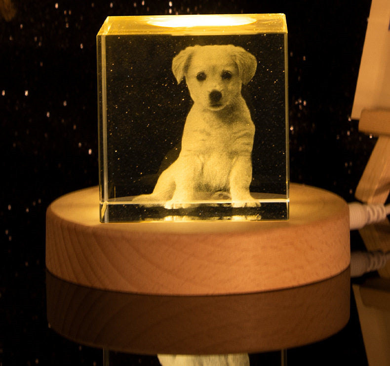 Personalized Pet Memorial Crystal Ball Lamp with Wooden Base, 2.5" Glass Globe, Custom Photo, LED Light, Home Decor, Wedding Gift, Anniversary Keepsake