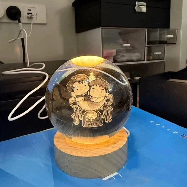 Personalized Pet Memorial Crystal Ball Lamp with Wooden Base, 2.5" Glass Globe, Custom Photo, LED Light, Home Decor, Wedding Gift, Anniversary Keepsake