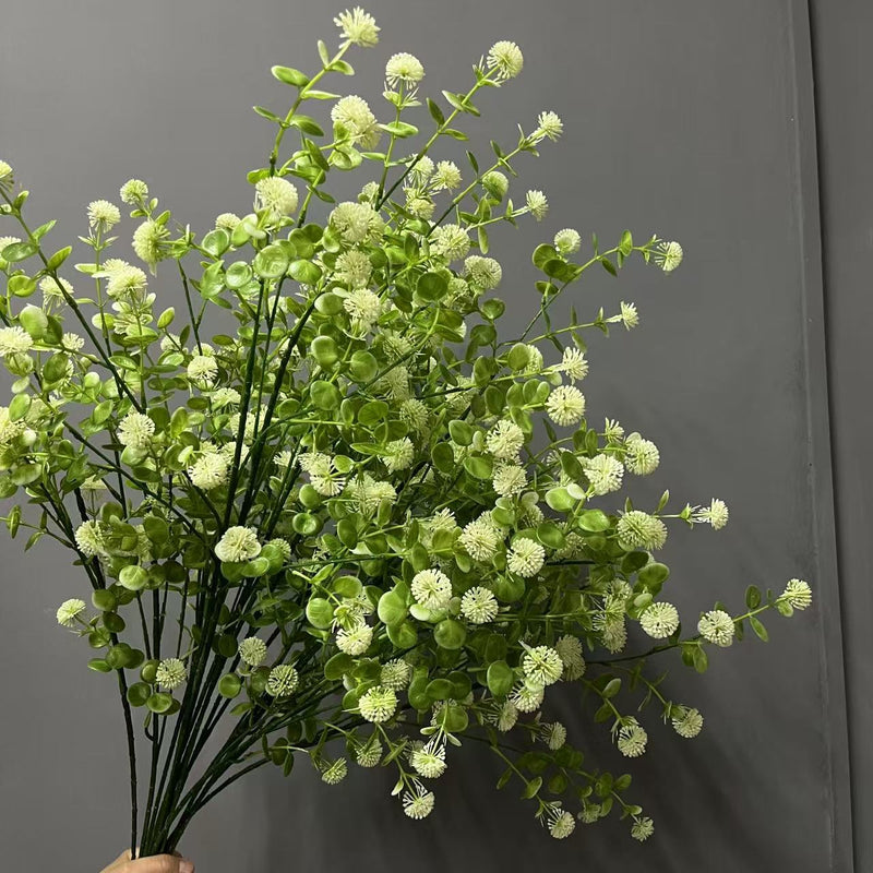 Artificial Globe Thistle Stems, 35" Real-Touch Green Floral Stems, 5-Pack for Wedding Centerpieces, Boho Home Decor, Vase Arrangements