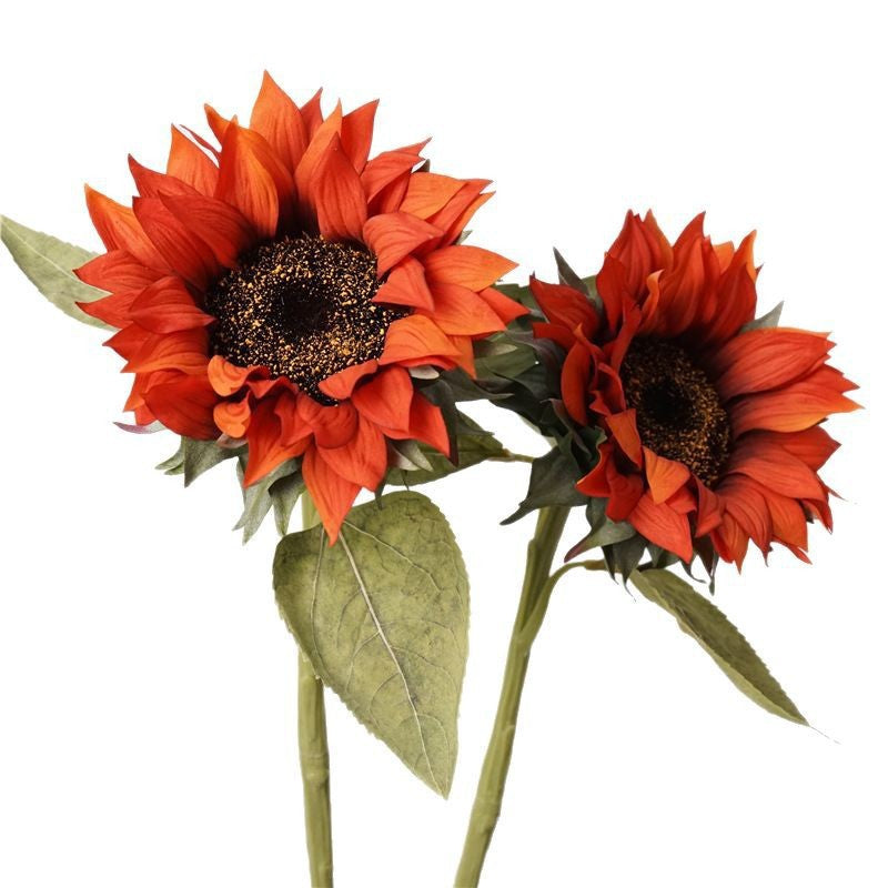 Real-Touch Sunflower Stems, 28" Tall with 6" Orange-Red Blooms, Perfect for Home Decor, Weddings, and Commercial Spaces