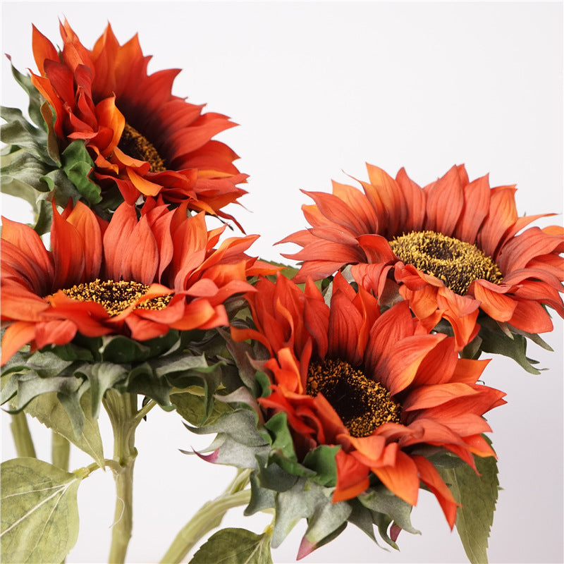Real-Touch Sunflower Stems, 28" Tall with 6" Orange-Red Blooms, Perfect for Home Decor, Weddings, and Commercial Spaces
