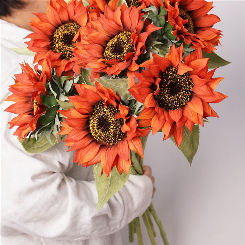Real-Touch Sunflower Stems, 28" Tall with 6" Orange-Red Blooms, Perfect for Home Decor, Weddings, and Commercial Spaces