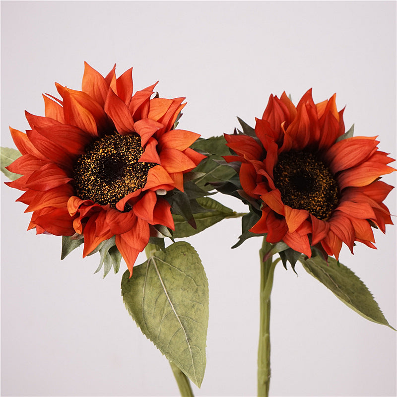 Real-Touch Sunflower Stems, 28" Tall with 6" Orange-Red Blooms, Perfect for Home Decor, Weddings, and Commercial Spaces
