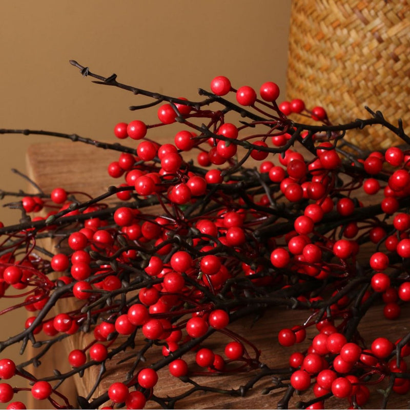 Realistic Artificial Holly Berry Stems, 24", 31", 35", Red Faux Holly Berries for Home Decor, Weddings, and Seasonal Arrangements