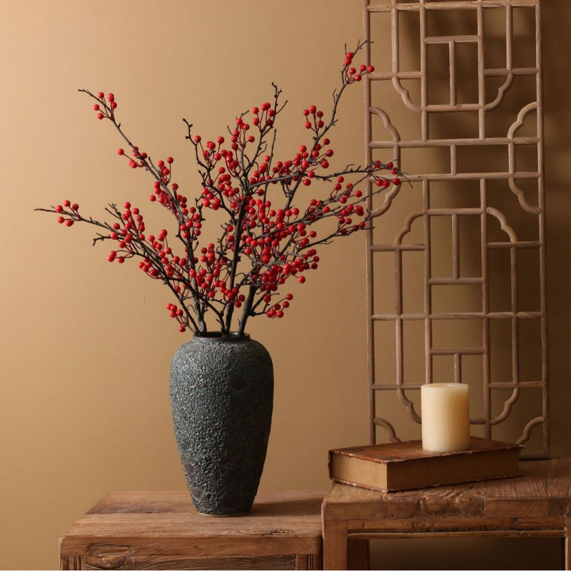 Realistic Artificial Holly Berry Stems, 24", 31", 35", Red Faux Holly Berries for Home Decor, Weddings, and Seasonal Arrangements