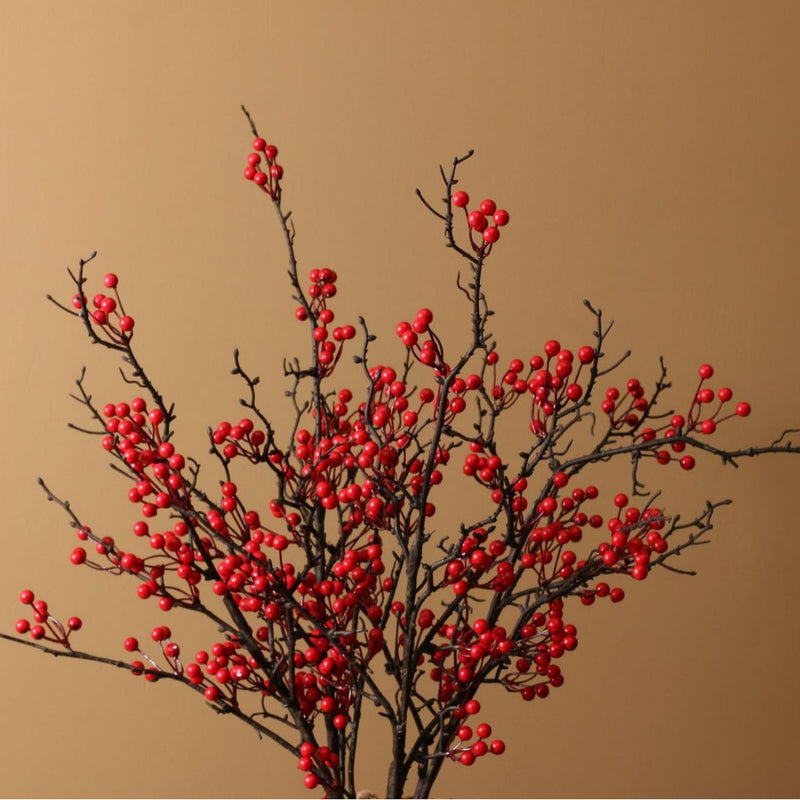 Realistic Artificial Holly Berry Stems, 24", 31", 35", Red Faux Holly Berries for Home Decor, Weddings, and Seasonal Arrangements
