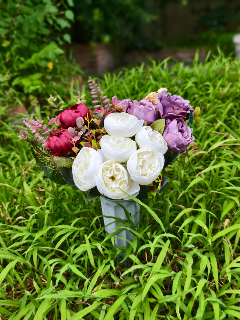 Real-Touch Artificial Memorial Flowers with Ground Stake, 16", Silk, Perfect for Home Decor, Weddings, and Sympathy Arrangements
