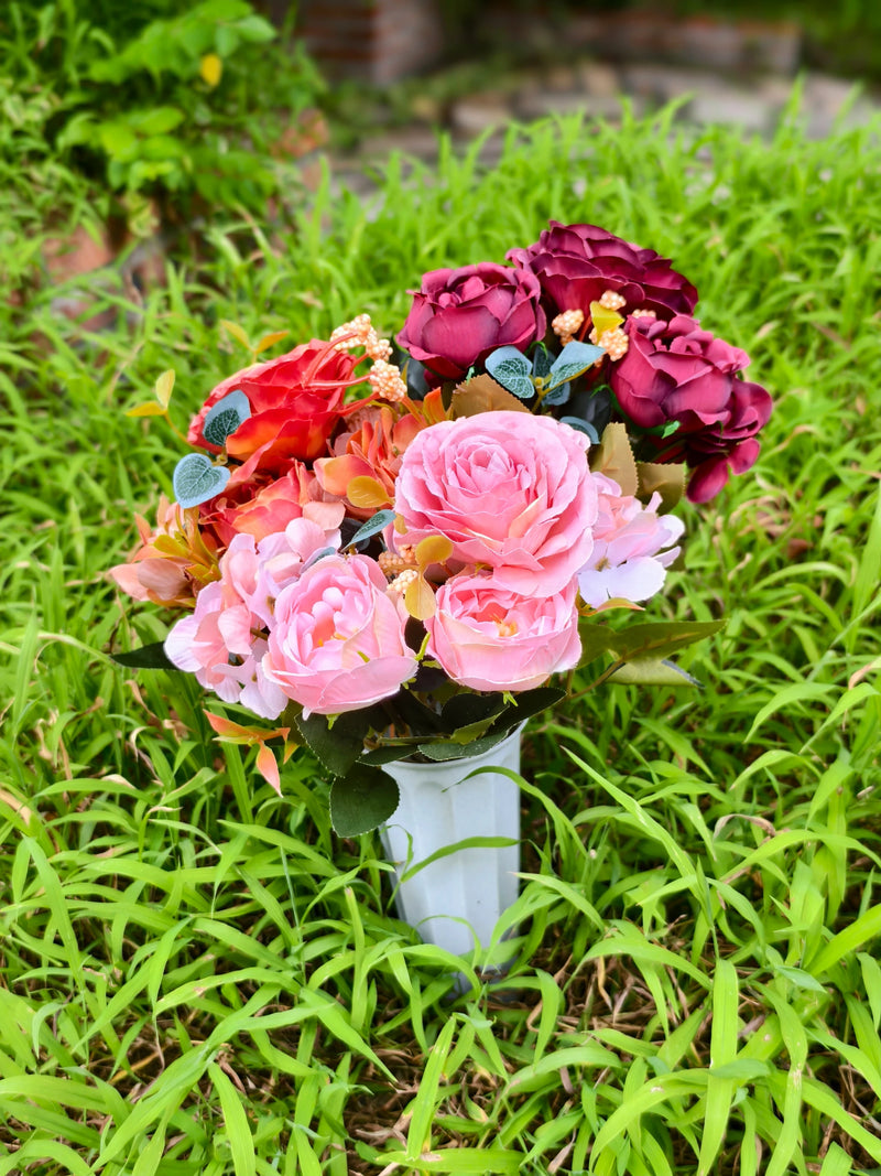 Real-Touch Artificial Memorial Flowers with Ground Stake, 16", Silk, Perfect for Home Decor, Weddings, and Sympathy Arrangements