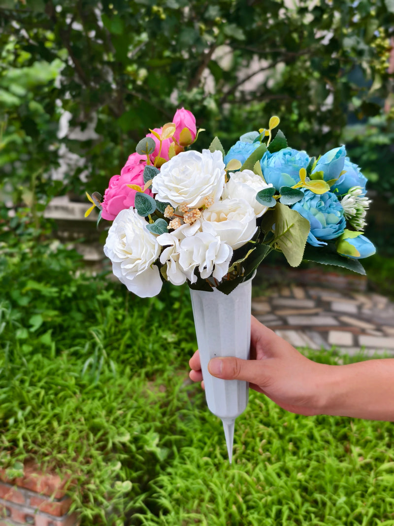 Real-Touch Artificial Memorial Flowers with Ground Stake, 16", Silk, Perfect for Home Decor, Weddings, and Sympathy Arrangements