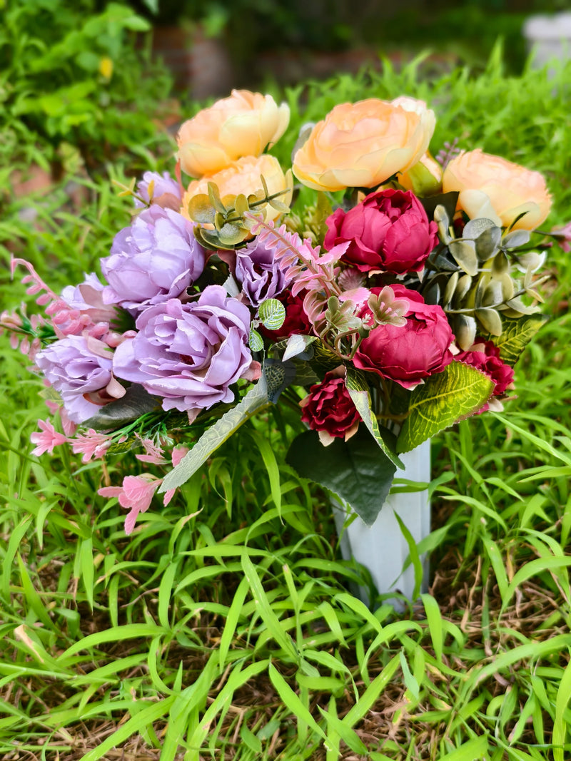 Real-Touch Artificial Memorial Flowers with Ground Stake, 16", Silk, Perfect for Home Decor, Weddings, and Sympathy Arrangements
