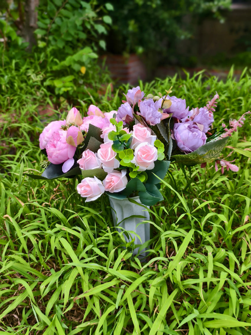 Real-Touch Artificial Memorial Flowers with Ground Stake, 16", Silk, Perfect for Home Decor, Weddings, and Sympathy Arrangements