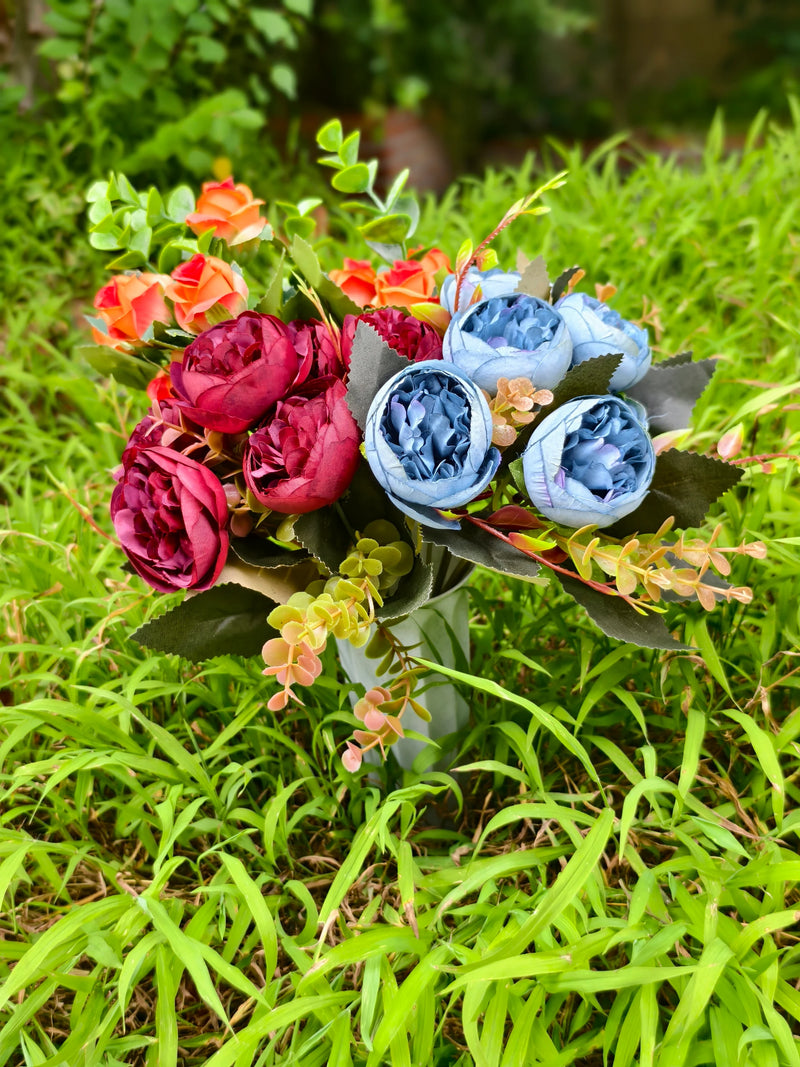 Real-Touch Artificial Memorial Flowers with Ground Stake, 16", Silk, Perfect for Home Decor, Weddings, and Sympathy Arrangements