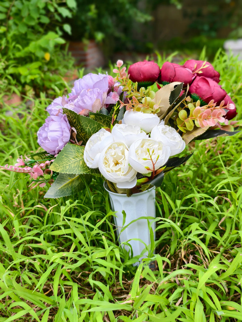 Real-Touch Artificial Memorial Flowers with Ground Stake, 16", Silk, Perfect for Home Decor, Weddings, and Sympathy Arrangements