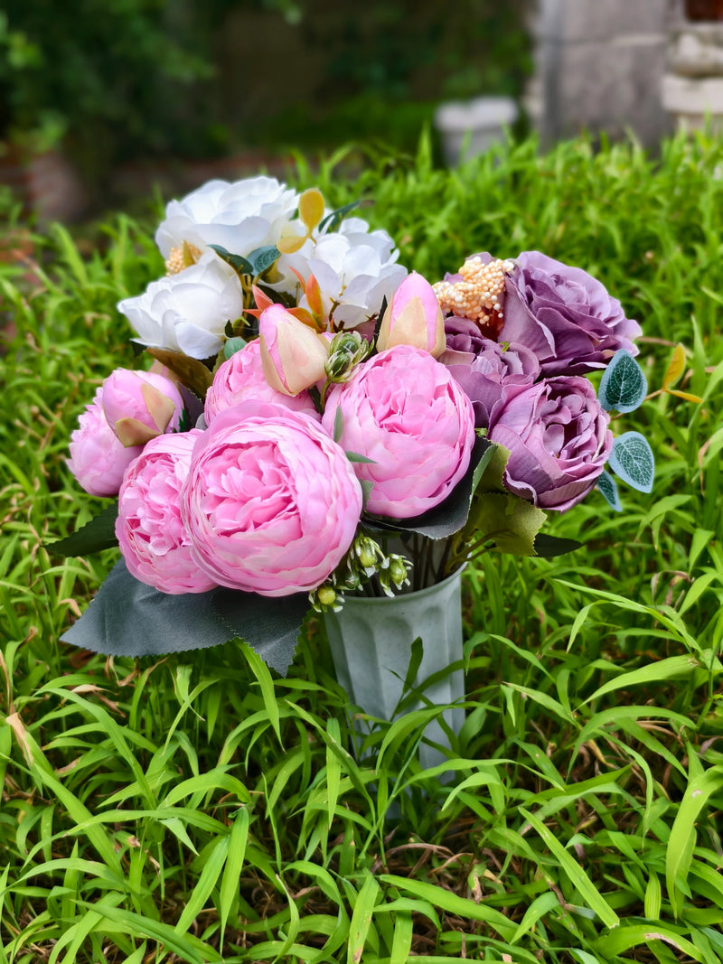 Real-Touch Artificial Memorial Flowers with Ground Stake, 16", Silk, Perfect for Home Decor, Weddings, and Sympathy Arrangements