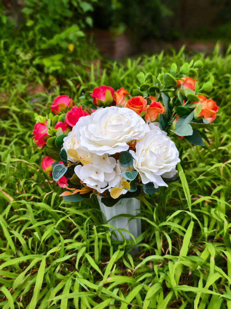 Real-Touch Artificial Memorial Flowers with Ground Stake, 16", Silk, Perfect for Home Decor, Weddings, and Sympathy Arrangements