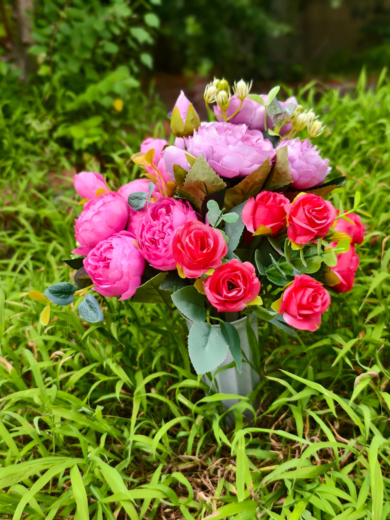 Real-Touch Artificial Memorial Flowers with Ground Stake, 16", Silk, Perfect for Home Decor, Weddings, and Sympathy Arrangements