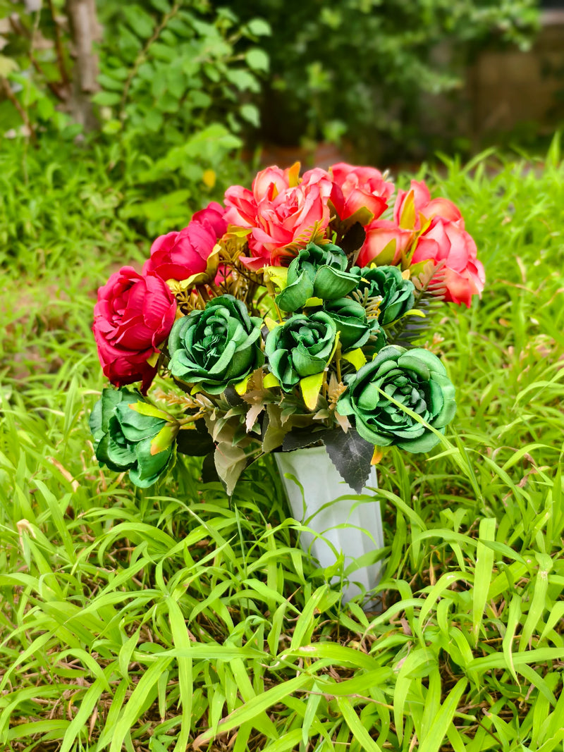 Real-Touch Artificial Memorial Flowers with Ground Stake, 16", Silk, Perfect for Home Decor, Weddings, and Sympathy Arrangements