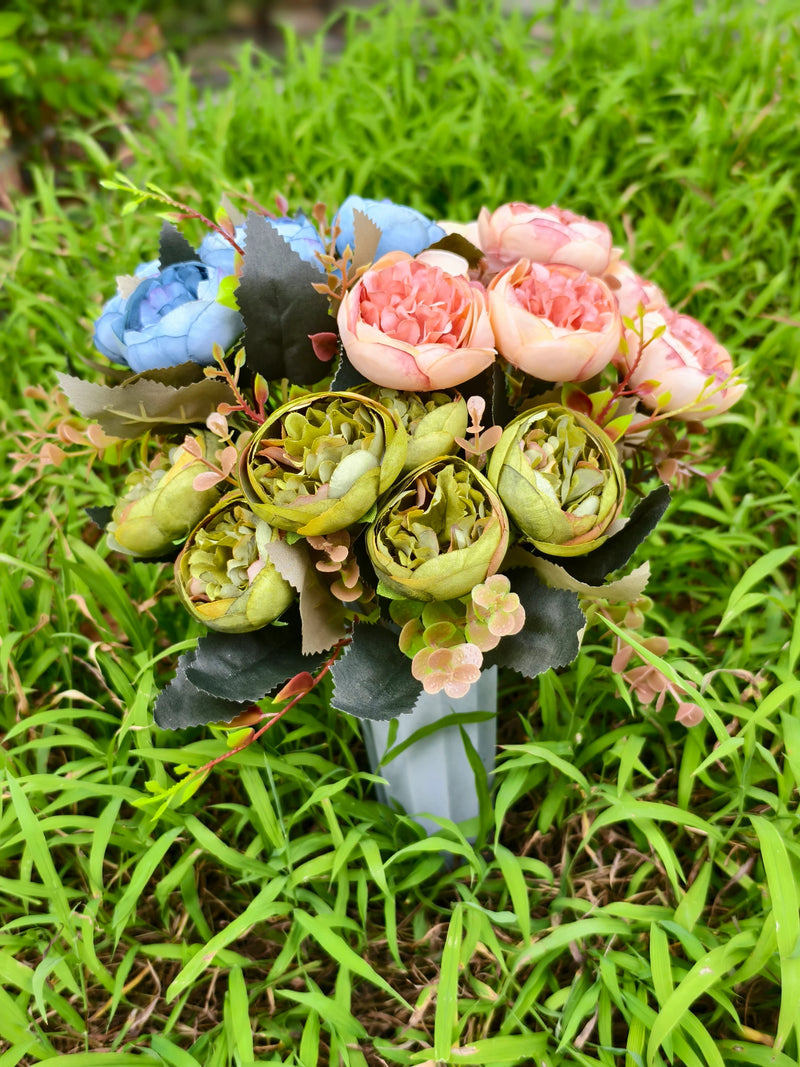 Real-Touch Artificial Memorial Flowers with Ground Stake, 16", Silk, Perfect for Home Decor, Weddings, and Sympathy Arrangements