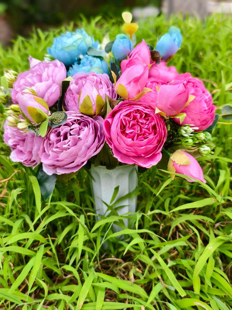 Real-Touch Artificial Memorial Flowers with Ground Stake, 16", Silk, Perfect for Home Decor, Weddings, and Sympathy Arrangements