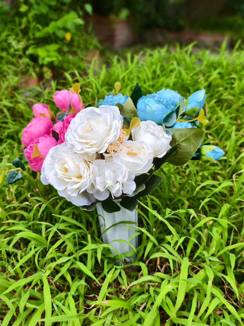Real-Touch Artificial Memorial Flowers with Ground Stake, 16", Silk, Perfect for Home Decor, Weddings, and Sympathy Arrangements
