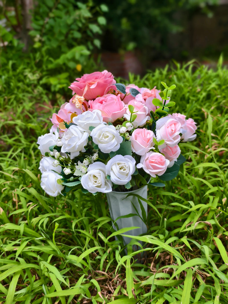 Real-Touch Artificial Memorial Flowers with Ground Stake, 16", Silk, Perfect for Home Decor, Weddings, and Sympathy Arrangements