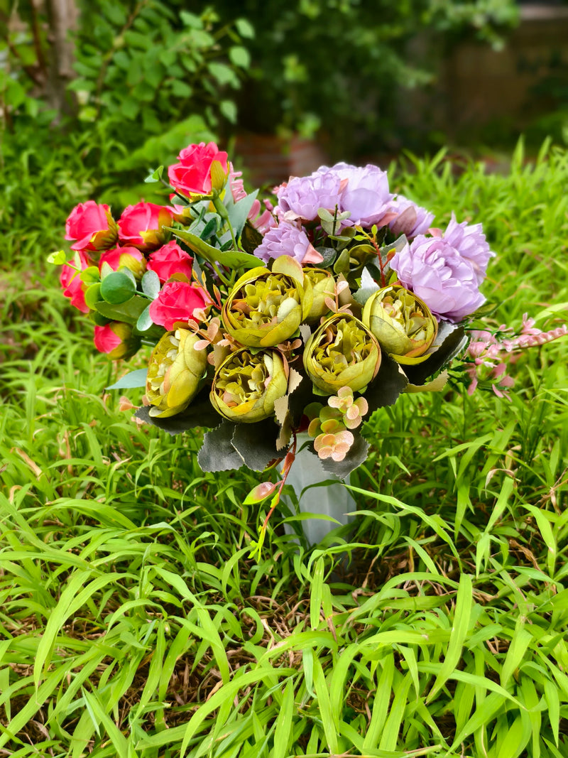 Real-Touch Artificial Memorial Flowers with Ground Stake, 16", Silk, Perfect for Home Decor, Weddings, and Sympathy Arrangements