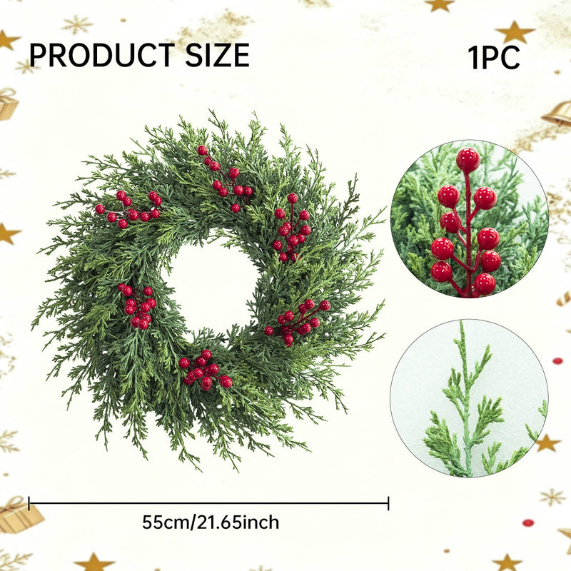 22" Realistic Pine & Berry Wreath, Holiday Decor, Indoor/Outdoor Use, Perfect for Christmas, Weddings, and Seasonal Events