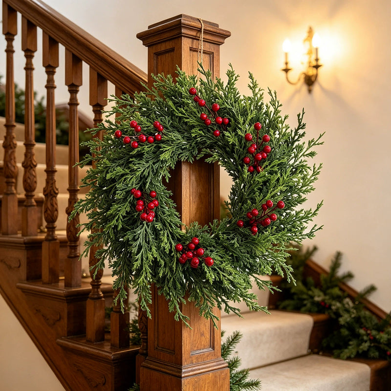 22" Realistic Pine & Berry Wreath, Holiday Decor, Indoor/Outdoor Use, Perfect for Christmas, Weddings, and Seasonal Events