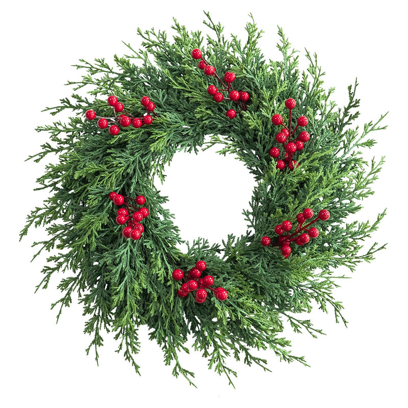 22" Realistic Pine & Berry Wreath, Holiday Decor, Indoor/Outdoor Use, Perfect for Christmas, Weddings, and Seasonal Events